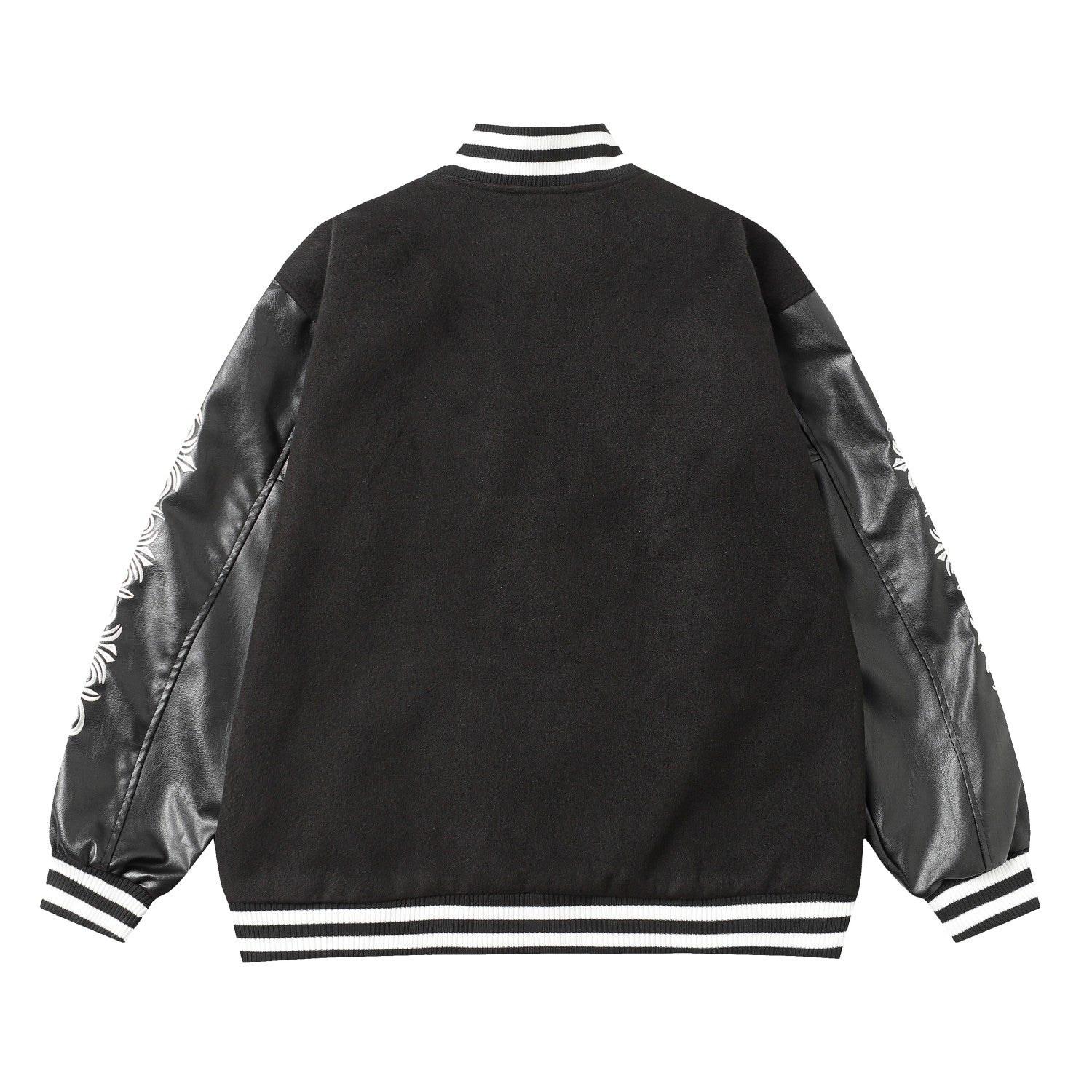 Cross Embroidered Leather Sleeve Varsity Jacket - Black Street Style 116